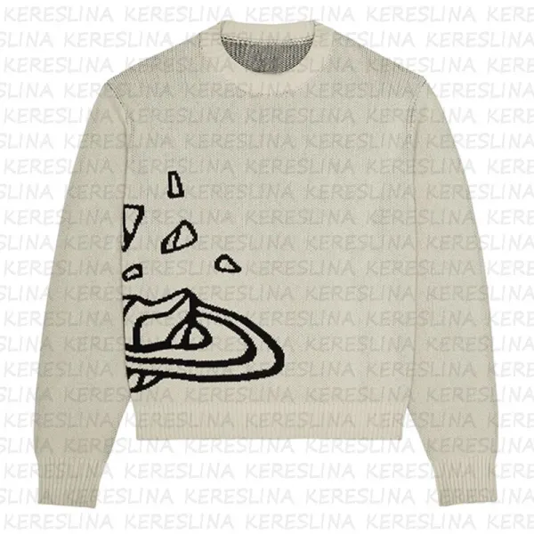 Design Kereslina Abstract Graphic Knit Sweater Beige Sweater - 1