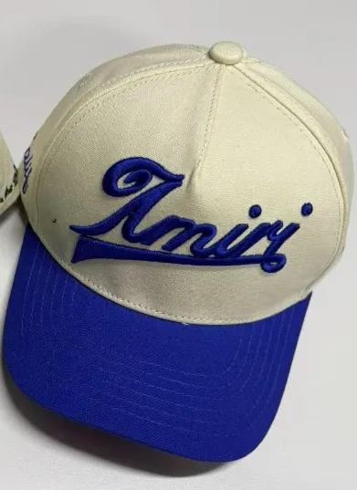 Amiri Script Logo Baseball Cap Beige and Royal Blue - 1