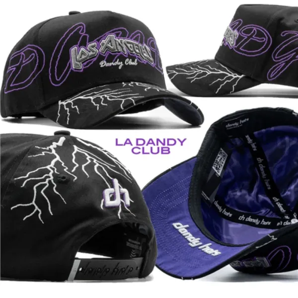 Design LA DANDY CLUB Lightning Embroidered Snapback Cap Black / Purple Hats - 1