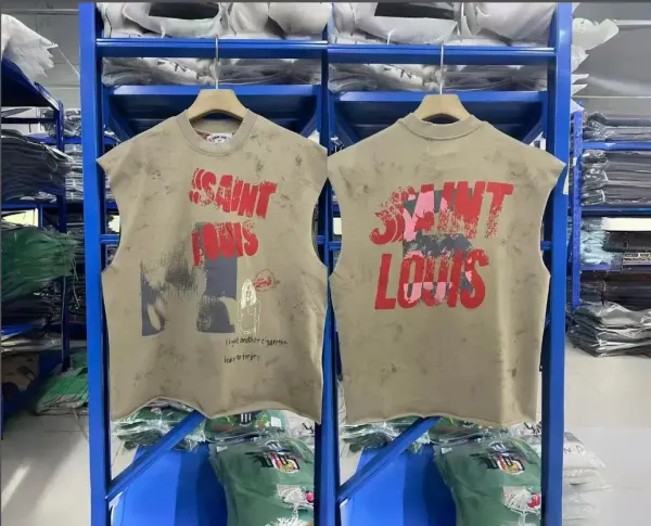 Design Saint Louis 'Take Me I'm Yours' Distressed Sleeveless Tee Beige Vest Top - 11