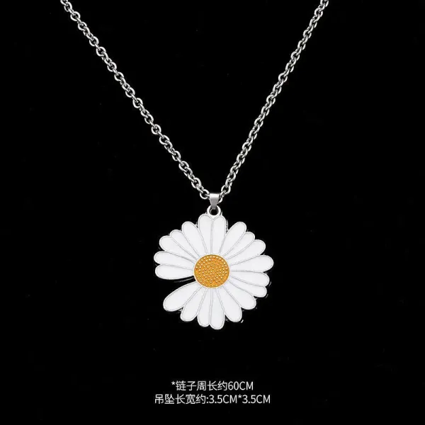 Design Daisy Flower Pendant Necklace Silver White Gold Jewelry - 1