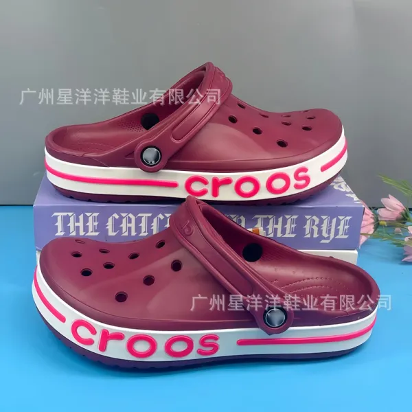 Crocs Classic Clog Burgundy Pink Stripe Casual Shoes Sandals - 1