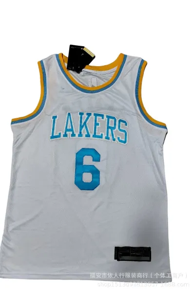 Los Angeles Lakers #6 White Away Jersey - 1