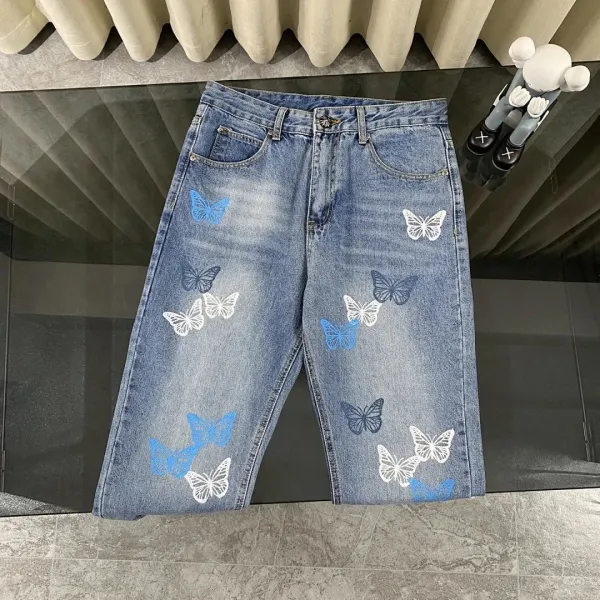 Design Butterfly Embroidered Straight-Leg Jeans Blue - 1