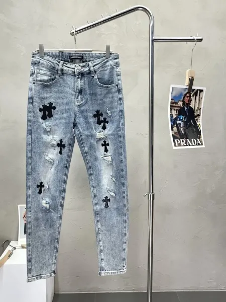 Chrome Hearts Cross-Embroidered Distressed Slim Fit Jeans - 1
