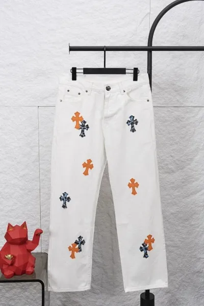 Chrome Hearts Cross-Embroidered White Straight-Leg Jeans - 1