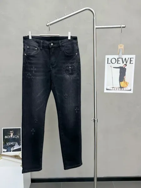 Chrome Hearts x Custom Embroidered Cross Motif Black Slim Fit Jeans - 1