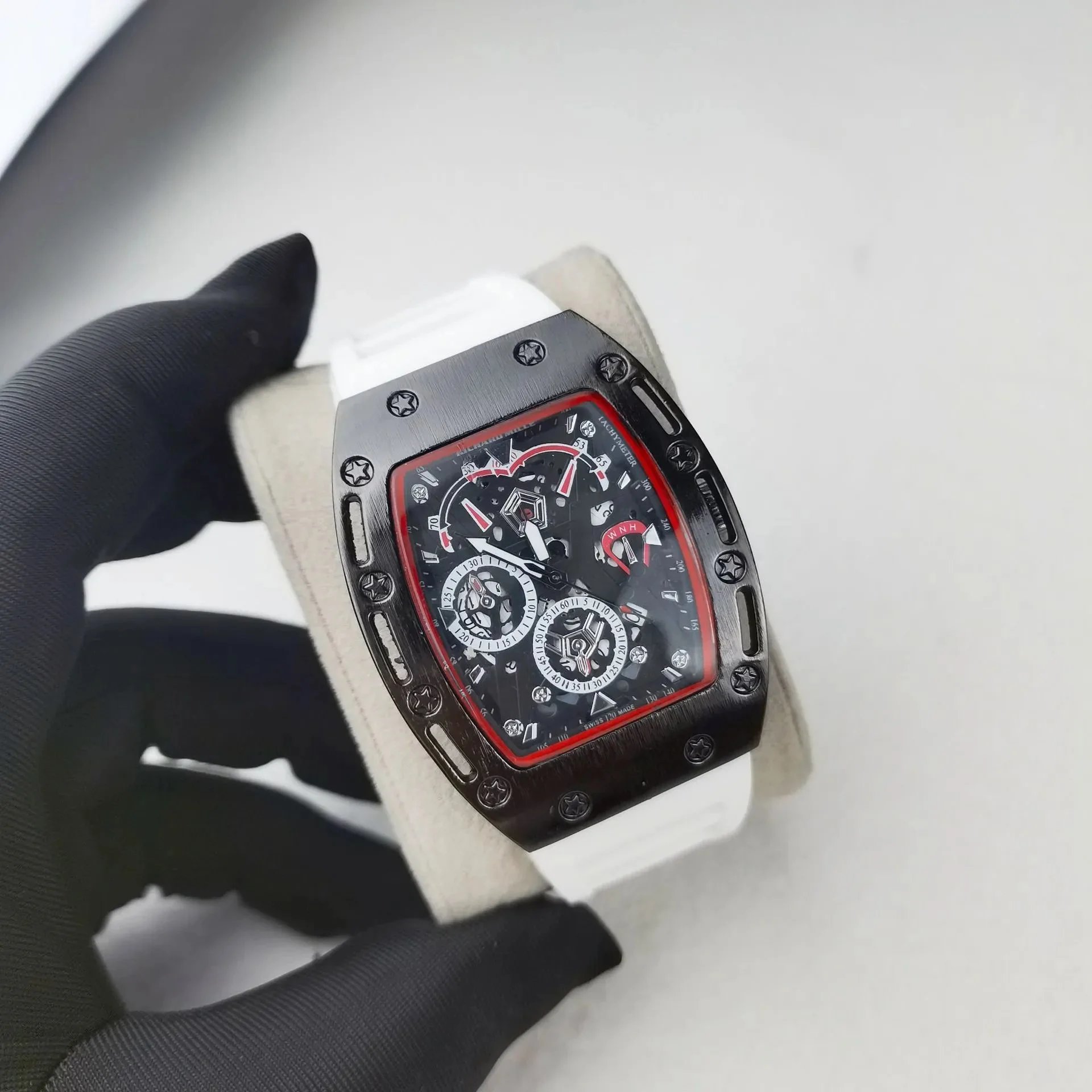 Design Rectangular Rose Gold-tone Watch with Black Dial and Rubber Strap Watches - 9
