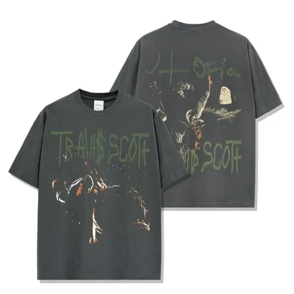 Travis Scott x Cactus Jack Graphic Print Oversized T-Shirt Charcoal Gray - 1