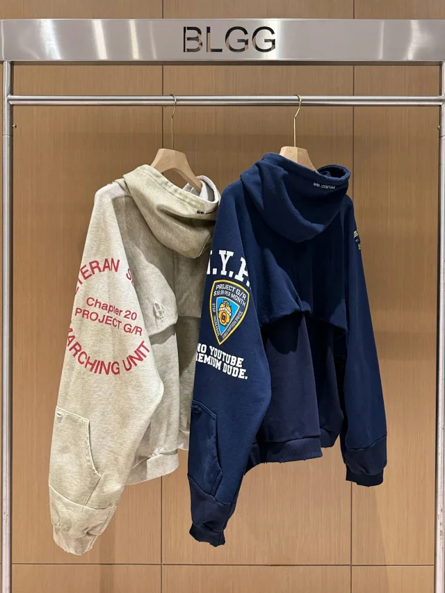 Unbranded Hoodies & Sweatshirts Distressed color-block zip-up hoodie with military-inspired graphic print product detail image 31