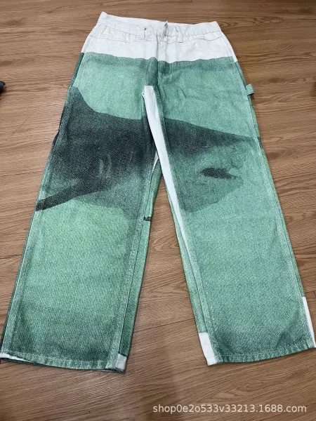 Gallery Dept. Shark Print Wide-Leg Jeans Green - 5