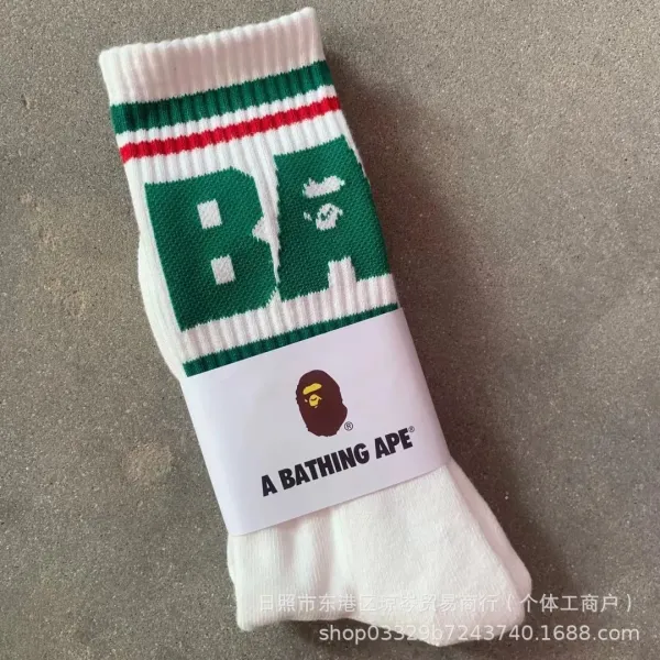 A Bathing Ape BA Logo Stripe Socks White Green Red - 1