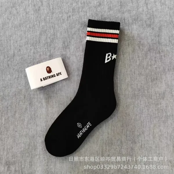 A Bathing Ape B★ Stripe Crew Socks Black - 1