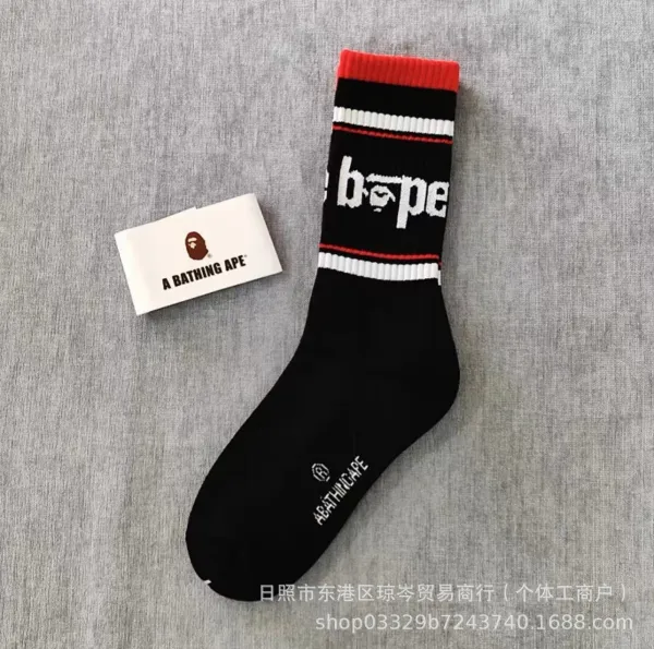 A Bathing Ape Bape Sta Logo Socks Black/Red - 1