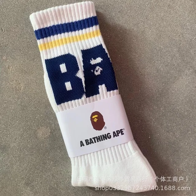 A Bathing Ape Socks Ribbed Crew with Stripes and BA Logo product detail image 13