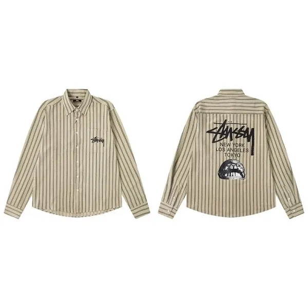 Stüssy Striped Graphic Shirt Beige - 1