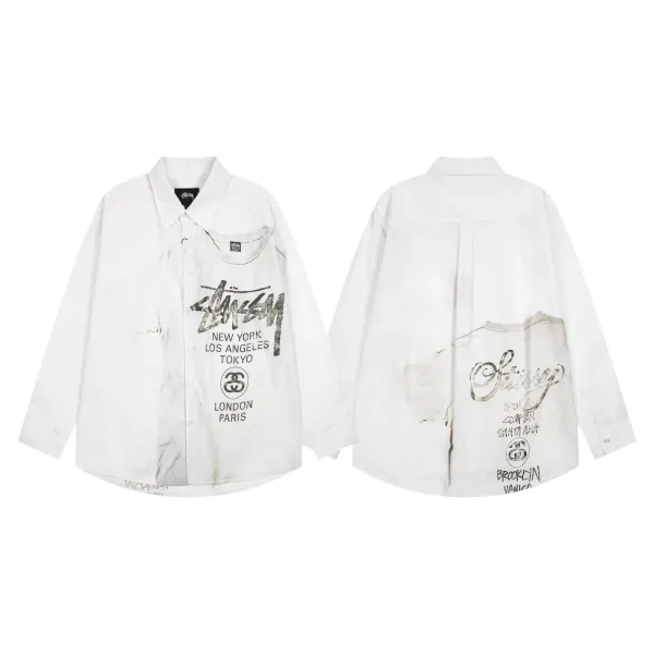 Stüssy City Series Distressed Oversized Shirt White - 1