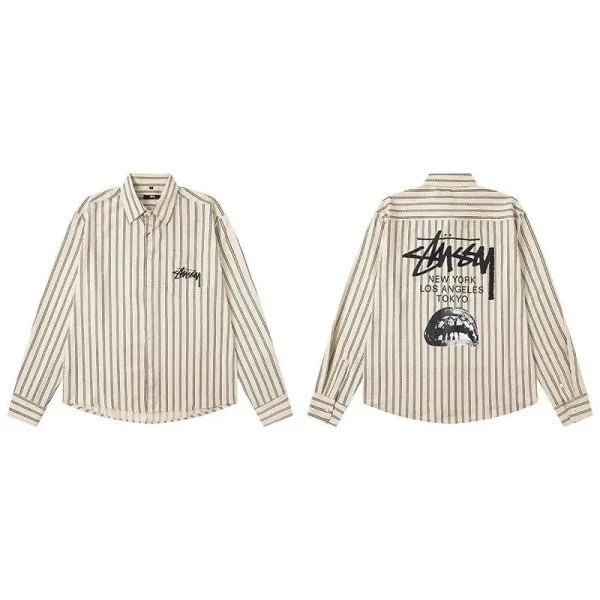 Stussy Striped Logo Shirt Beige - 1