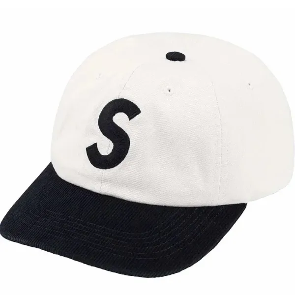 Supreme S Logo Corduroy Brim Baseball Cap White/Black - 1
