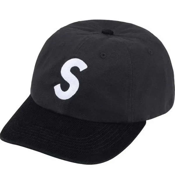 Supreme S Logo Corduroy Baseball Cap Black - 1