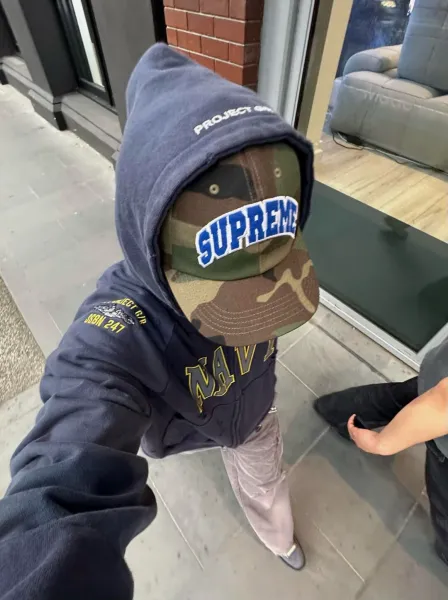 Philipp Plein x Custom Military-Style Zip-Up Hoodie in Gray with Camo Cap - 8