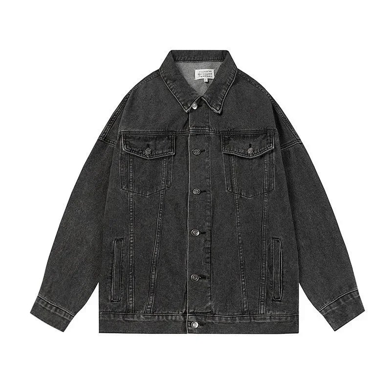 Letter Print Lapel Denim Jacket Unisex Casual Coat
