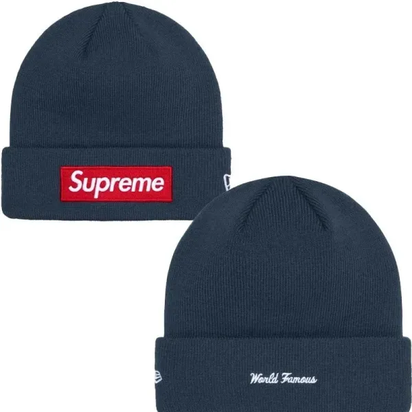 Supreme x New Era Box Logo Beanie Navy - 1