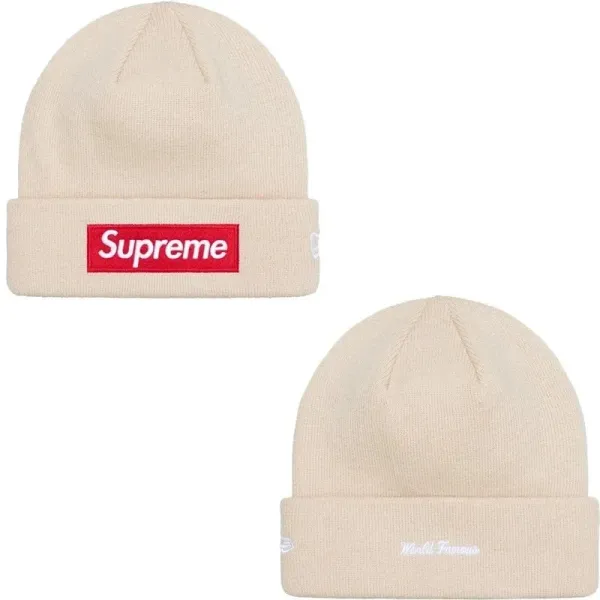 Supreme x New Era Box Logo Beanie Beige - 1