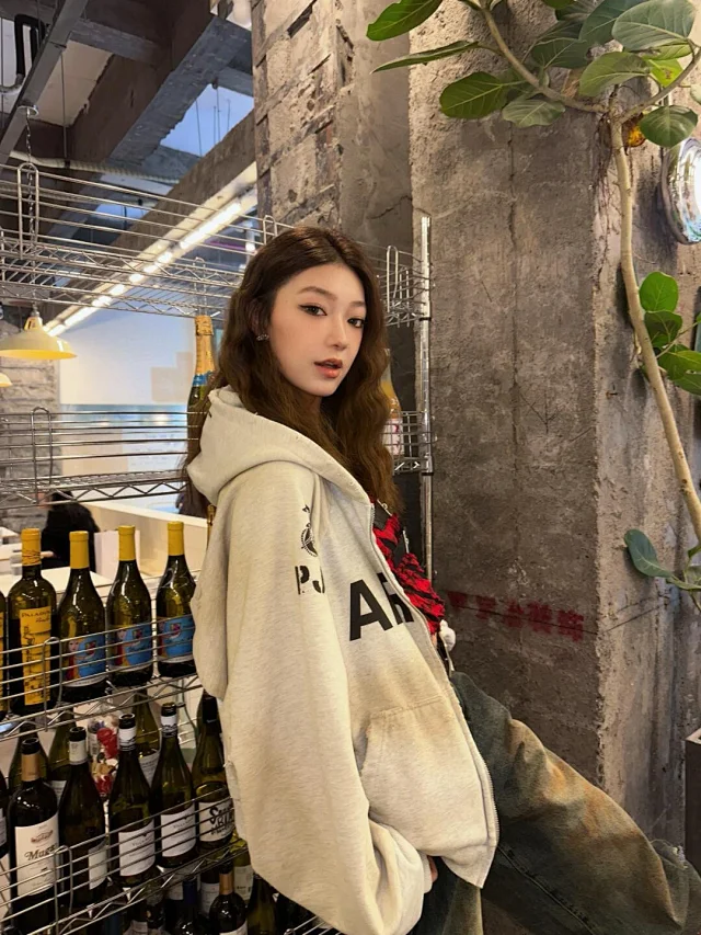 Unbranded Hoodies & Sweatshirts Distressed color-block zip-up hoodie with military-inspired graphic print product detail image 23