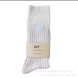 thumbnail for 爱心刺绣中筒袜粗线男女运动袜双针字母时尚潮袜