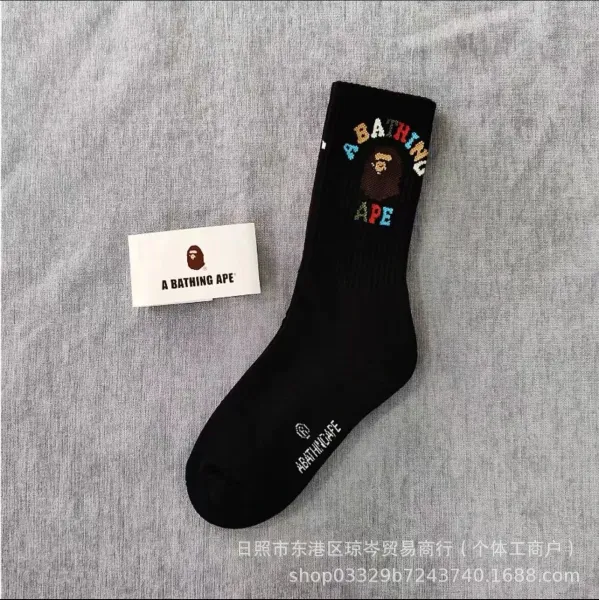 A Bathing Ape Colorful Logo Crew Socks Black - 1