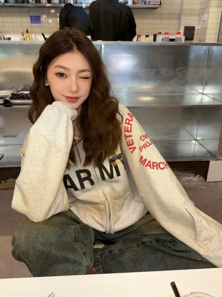 Philipp Plein x Custom Military-Style Zip-Up Hoodie in Gray with Camo Cap - 26