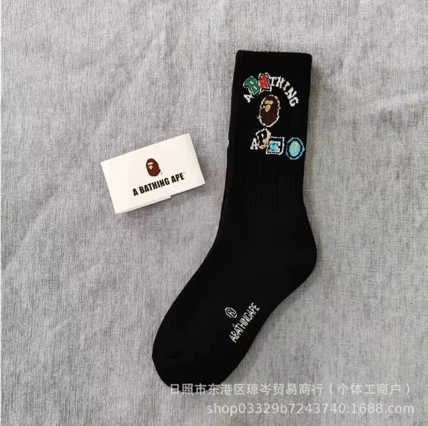A Bathing Ape Pixel Art Crew Socks Black - 1