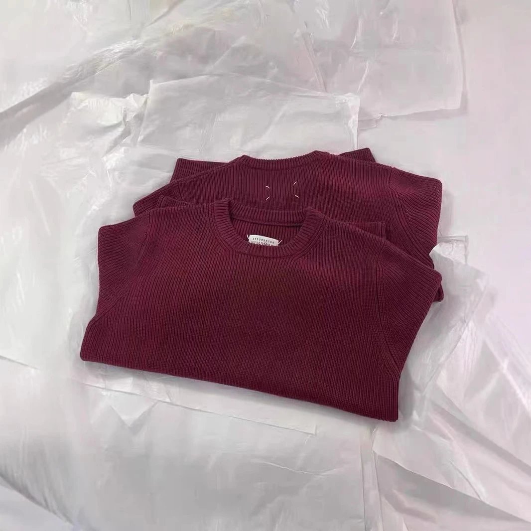 Design Ribbed Knit Sweater Burgundy Sweater - 6