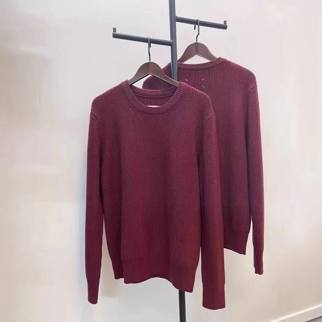 Design Ribbed Knit Sweater Burgundy Sweater - 4