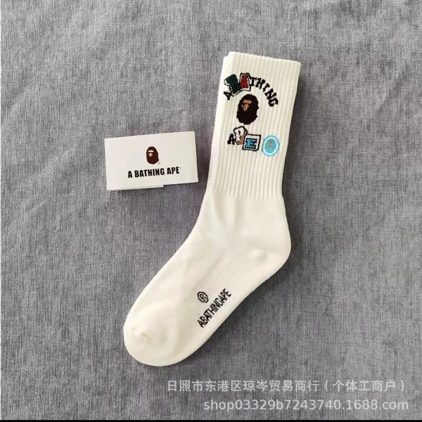 A Bathing Ape Graphic Crew Socks White - 1