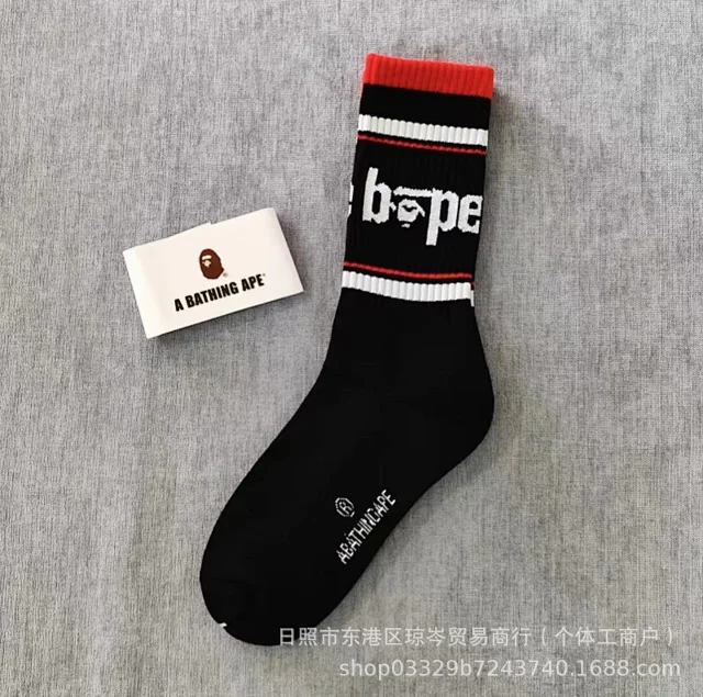 A Bathing Ape Socks Ribbed Crew with Stripes and BA Logo product detail image 10