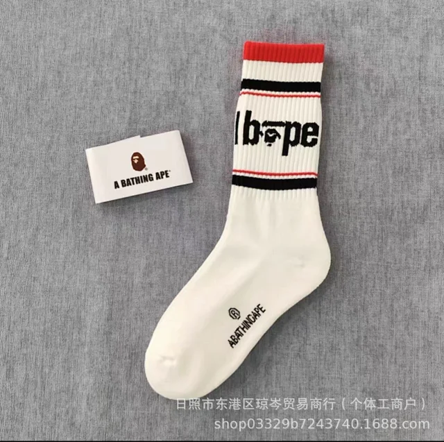 A Bathing Ape Socks Ribbed Crew with Stripes and BA Logo product detail image 9