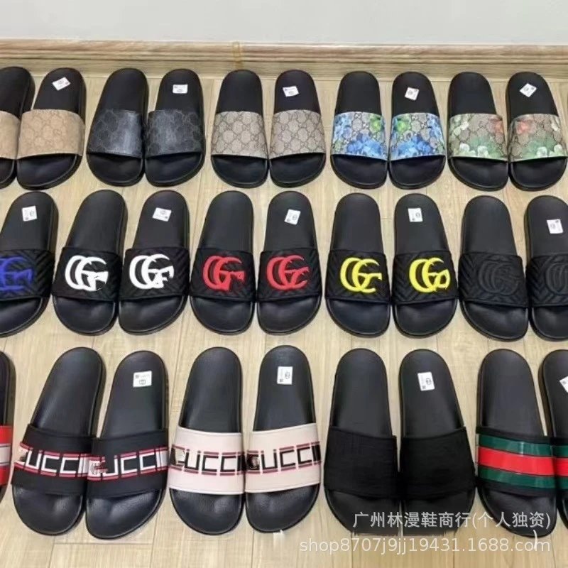 Unisex One-Band Slide Sandals with Monogram Print, Couple Non-slip Slippers for Home and Outdoor, Fashionable