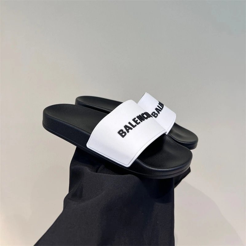 Balenciaga Black and White Logo Slides