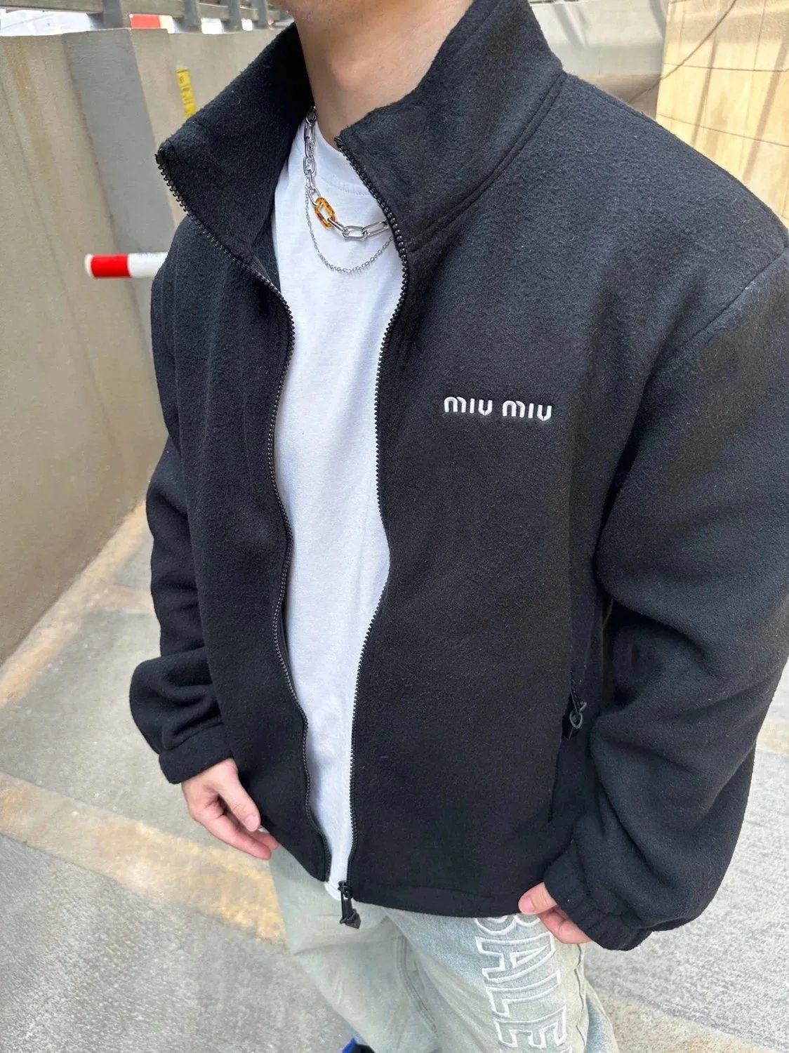 Miu Miu Fleece Zip-Up Jacket Black Outerwear - 11
