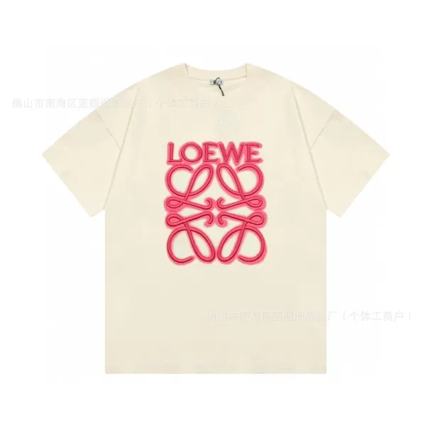 Loewe Anagram Logo Pink Embroidered Beige T-Shirt - 1