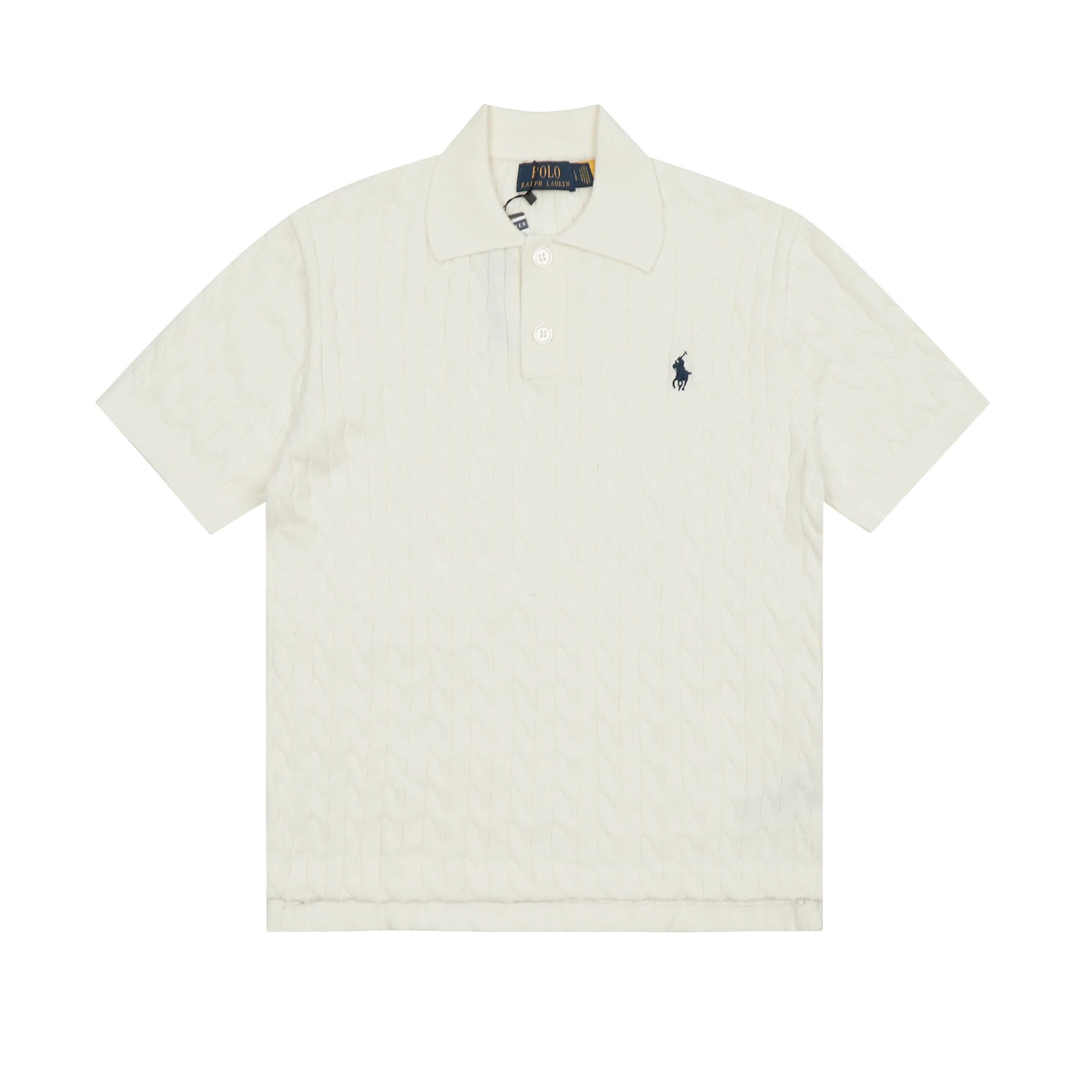 Polo Collar Knit Short-Sleeve Cable Knit