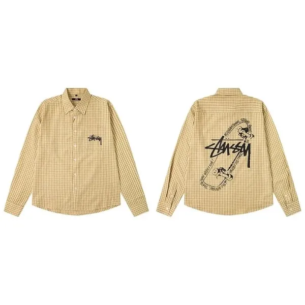 Stüssy Checkered Long-Sleeve Shirt Beige - 1
