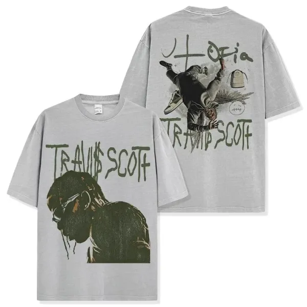 Travis Scott x Cactus Jack Graphic Print Oversized T-Shirt Gray - 1