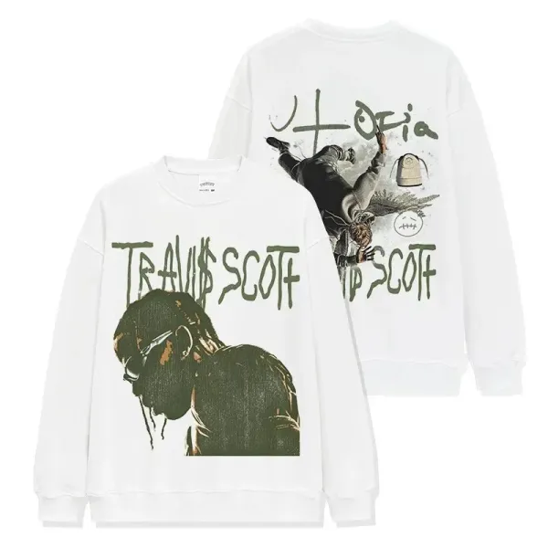 Travis Scott Hoodie White Graphic Print Sweatshirt - 1