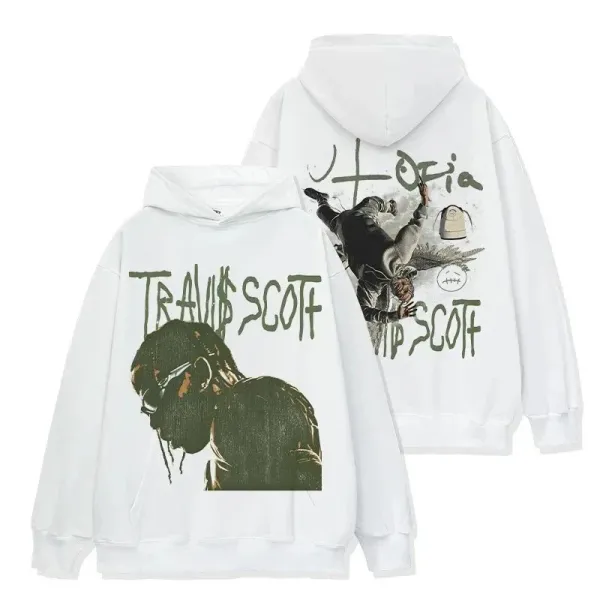 Travis Scott Hoodie White Graphic Print Hoodie - 1
