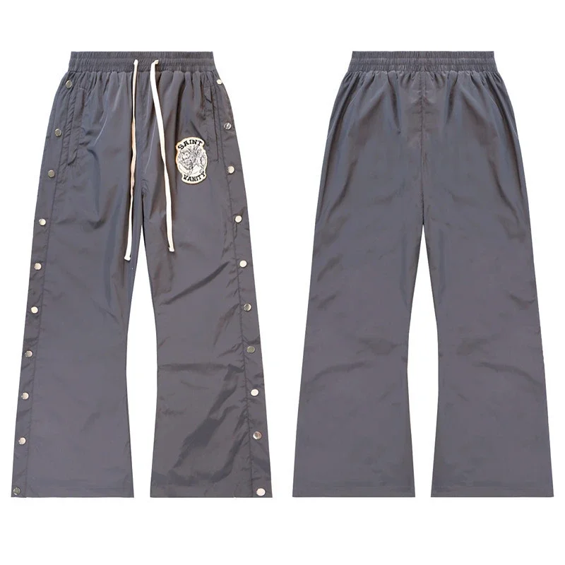Saint Vanity Dark Grey Snap-Split Flare Track Pants - rep spodnie