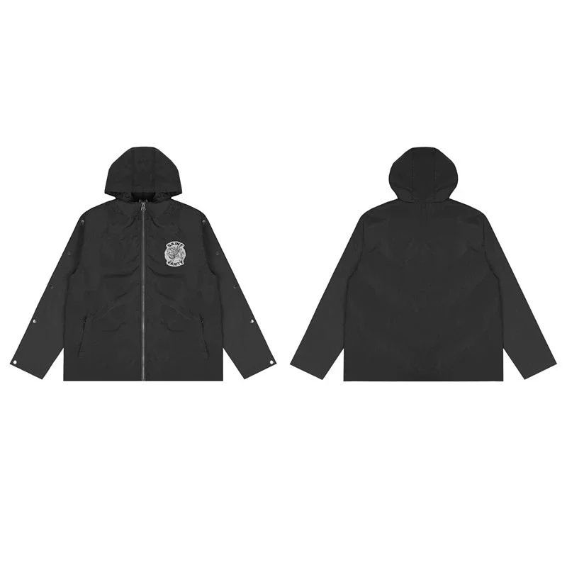 Saint Michael Grey Hooded Windbreaker Jacket - rep bluzy z kapturem
