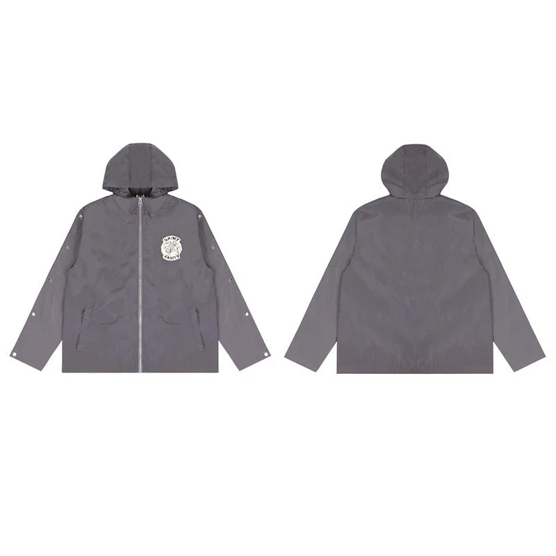 Saint Michael Grey Hooded Windbreaker Jacket - rep bluzy z kapturem